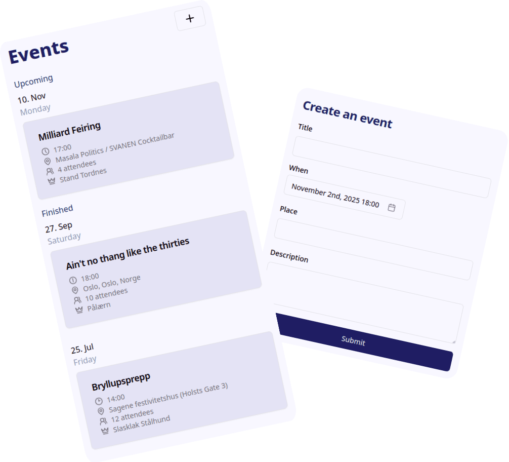 Image showing the event list page